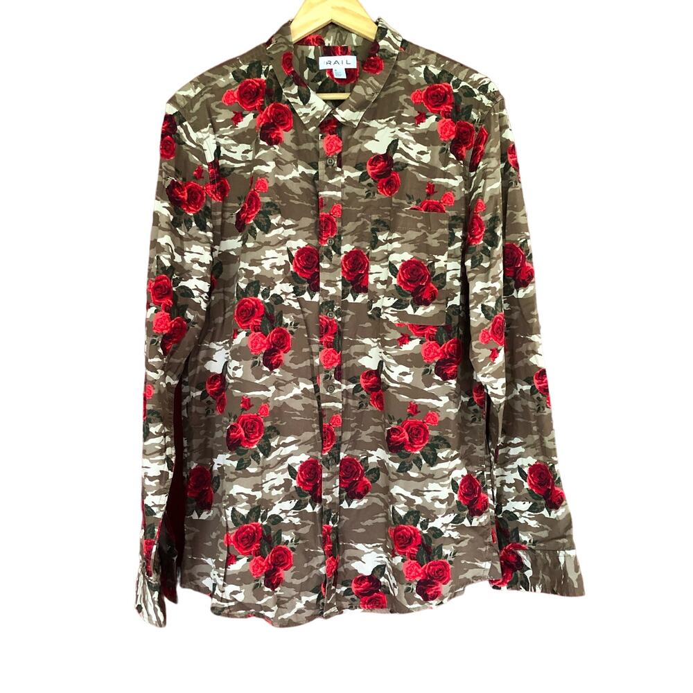 The Rails Shirt Camo Floral Rose All Over Print Sz XL Button Up Long Sleeve